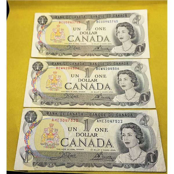 27)  LOT OF 3 CANADIAN 1973 $1.00 BANK