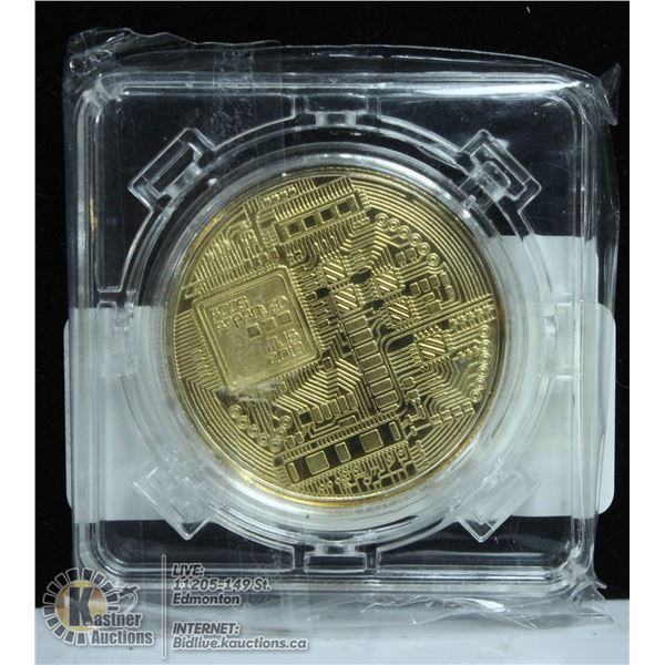 GOLD PLATED BITCOIN IN ROTATING CASE