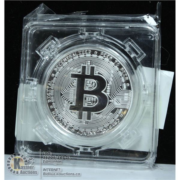 SILVER PLATED BITCOIN IN ROTATING CASE
