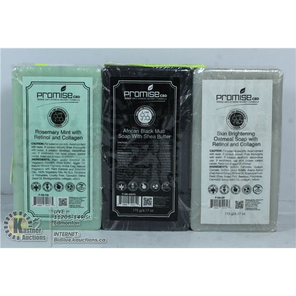 UNCLAIMED 3 ASSOTED BARS OF PROMISE CBD BAR SOAP