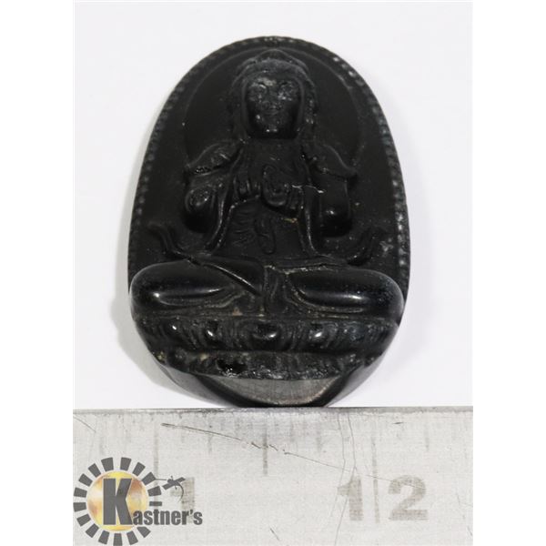 #206-BLACK OBSIDIAN PENDANT BUDDHIST