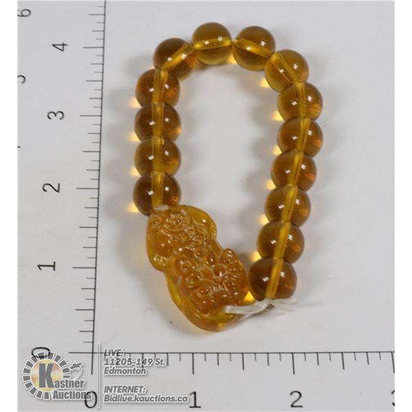 #294-PIXIU OBSIDIAN BEAD BRACELET 8"/ 12mm