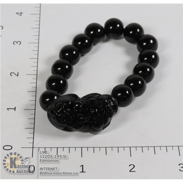 #289-PIXIU OBSIDIAN BEAD BRACELET 8"/ 12mm