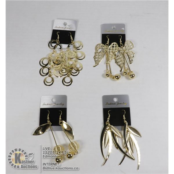 4 PAIRS OF NEW GOLD TONE EARRINGS