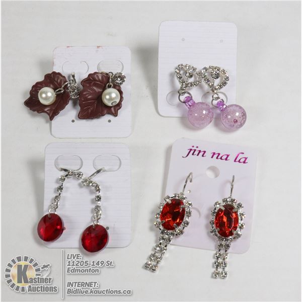 SET OF 4 NEW CLIP ON CRYSTAL EARRINGS