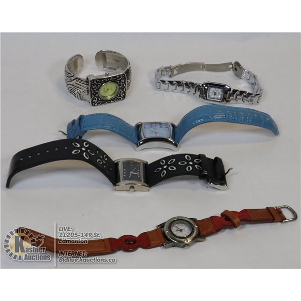 LOT OF 5 ASSORTED FASHION WATCHES NEED BATTERIES