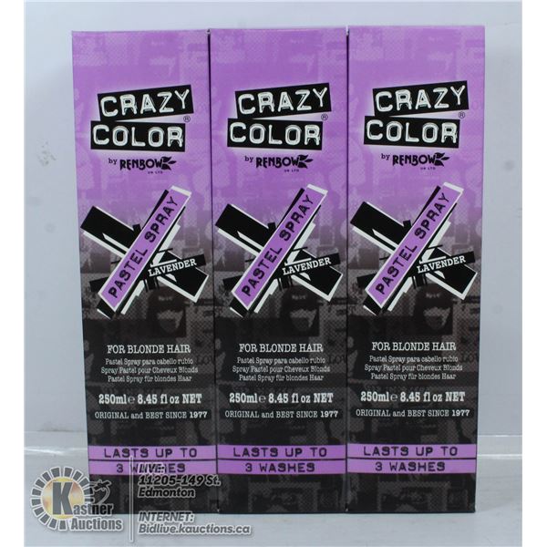 LOT OF 3 CRAZY COLOR LAVENDER PASTEL SPRAY FOR