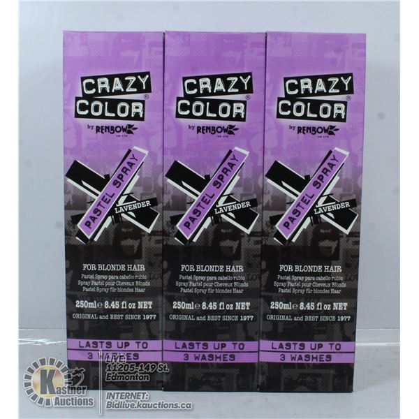 LOT OF 3 CRAZY COLOR LAVENDER PASTEL SPRAY FOR
