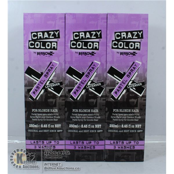 LOT OF 3 CRAZY COLOR LAVENDER PASTEL SPRAY FOR