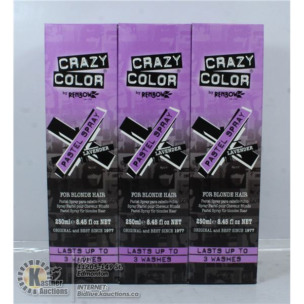 LOT OF 3 CRAZY COLOR LAVENDER PASTEL SPRAY FOR