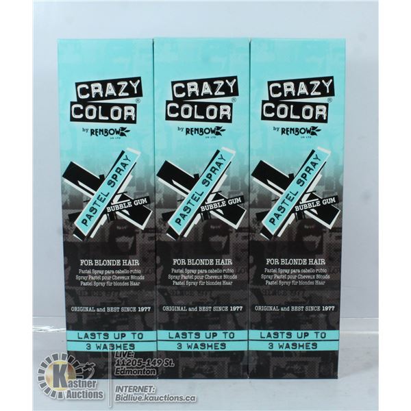 3 BOXES OF CRAZY COLOUR BUBBLEGUM PASTEL SPRAY FOR