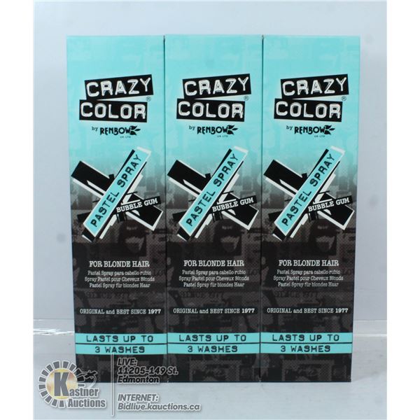 3 BOXES OF CRAZY COLOUR BUBBLEGUM PASTEL SPRAY FOR