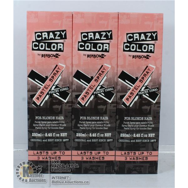 3 BOXES OF CRAZY COLOUR PEACHY CORAL PASTEL SPRAY
