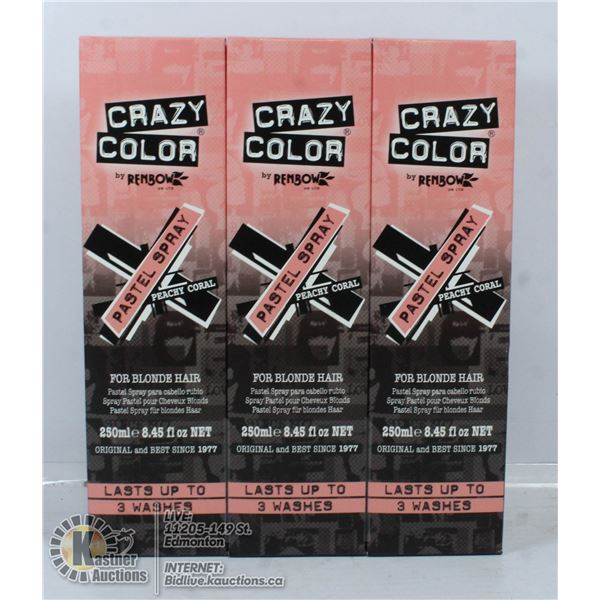 3 BOXES OF CRAZY COLOUR PEACHY CORAL PASTEL SPRAY
