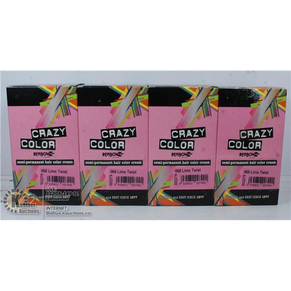 4 BOXES OF CRAZY COLOR SEMI PERMANENT LIME TWIST