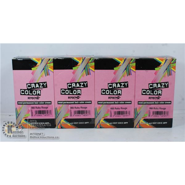 4 BOXES OF CRAZY COLOR SEMI PERMANENT RUBY ROUGE