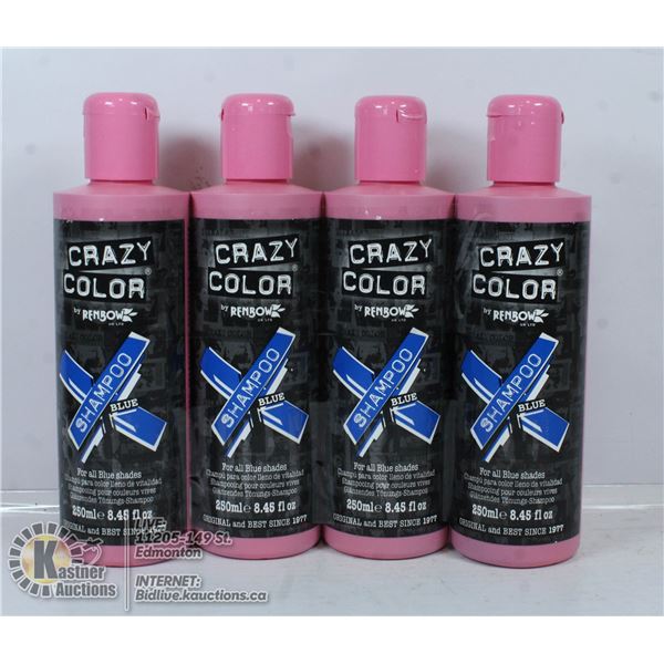 4 BOTTLES OF CRAZY COLOR BLUE SHAMPOO FOR ALL BLUE
