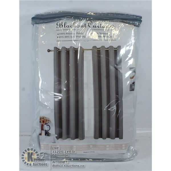 2 PANEL BLACKOUT CURTAINS. 52"X 63". MACHINE WASH
