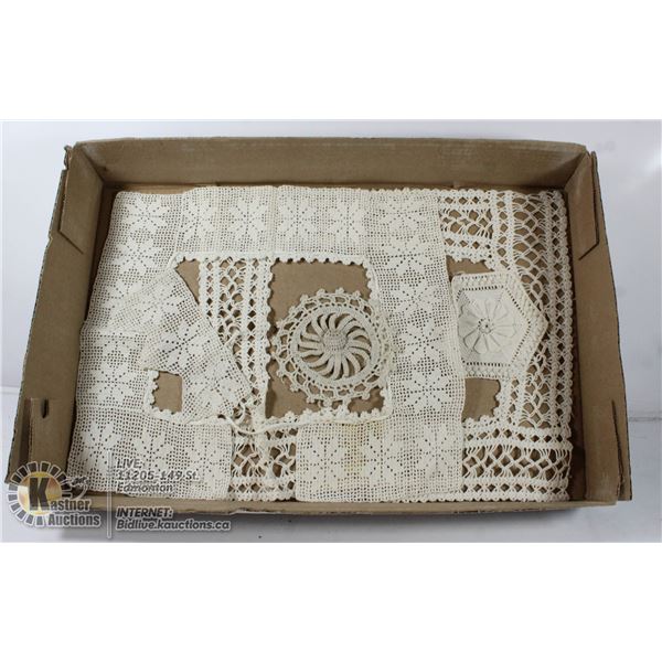 BOX OF ASSTD CROCHET DOILIES & TOPPERS