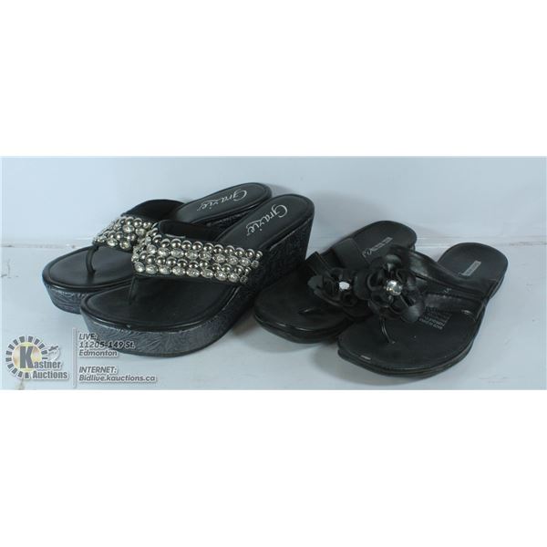 2 PAIRS OF LADIES BLACK SANDLES