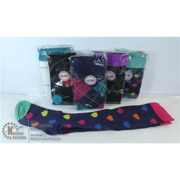 LOT OF 6 SIZE SMALL COMPRESSION SOCKS.