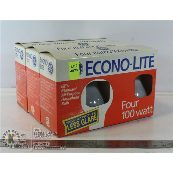 LOT OF 4 ECONO-LITE 100W LIGHT BULBS FOUR PER PACK