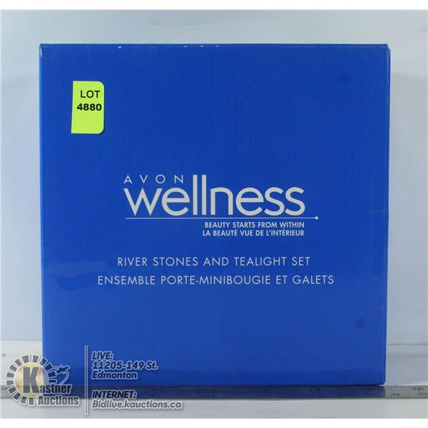 AVON WELLNESS RIVER STONES AND TEALIGHT SET.