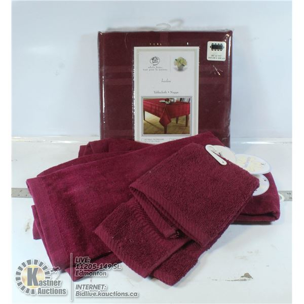 TABLECLOTH WITH 4 TOWELS AND TERY HAND TOWEL