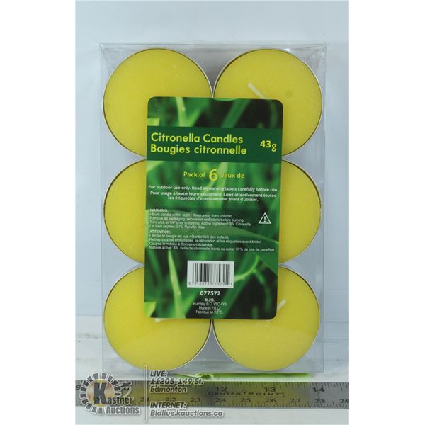 6 PACK OF 43G CITRONELLA CANDLES