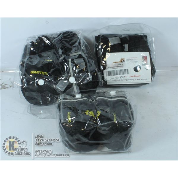 THREE PAIRS OF DOGGIE BOOTS FOR LARGE BREEDS.