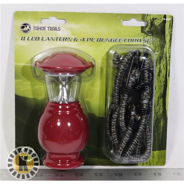 NEW LED LANTERN WITH 4 PC BUNGEE CORD SET