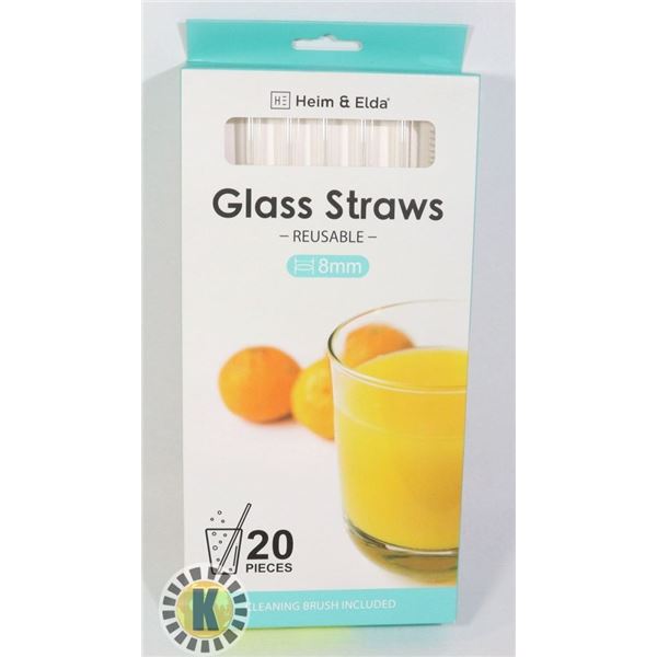 NEW 20PC 8MM DIAMETER REUSABLE GLASS STRAW SET