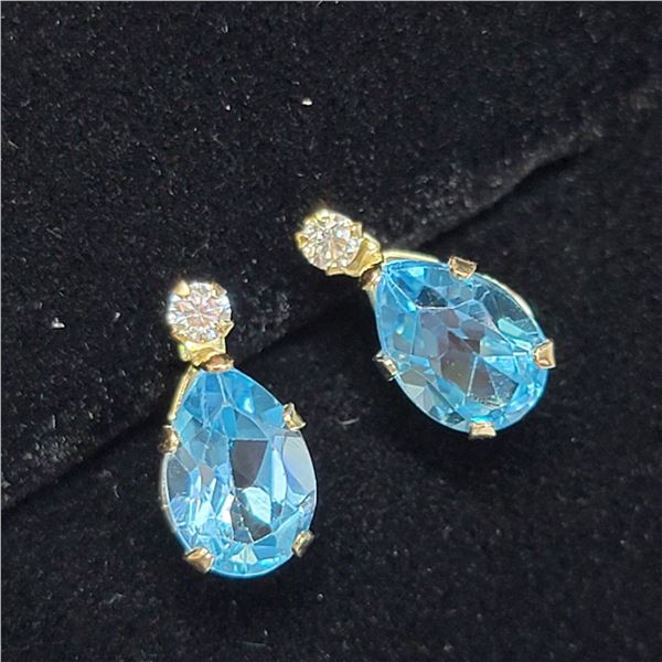 MZ6-29 10K  BLUE TOPAZ MOISSANITE EARRINGS