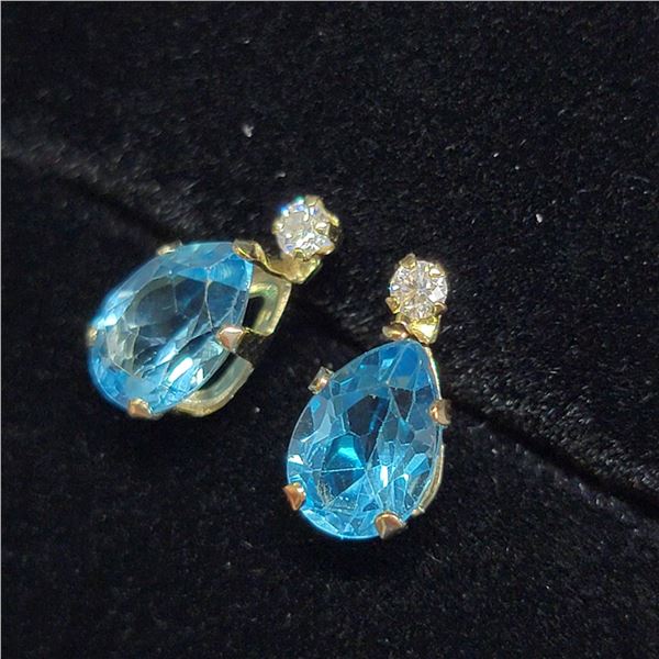 MZ6-36 10K  BLUE TOPAZ MOISSANITE EARRINGS