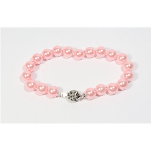 #32-PINK SEA SHELL PEARL BRACELET 8mm/7.5"