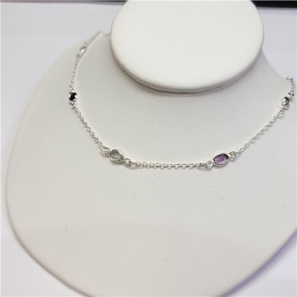 MZ1-182 SILVER BLUE TOPAZ, AMETHYST,GARNET NECKLAC