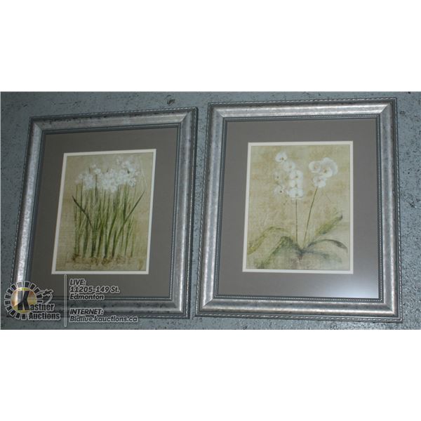 2 FLOWER THEMED FRAMED AND MATTED PRINTS