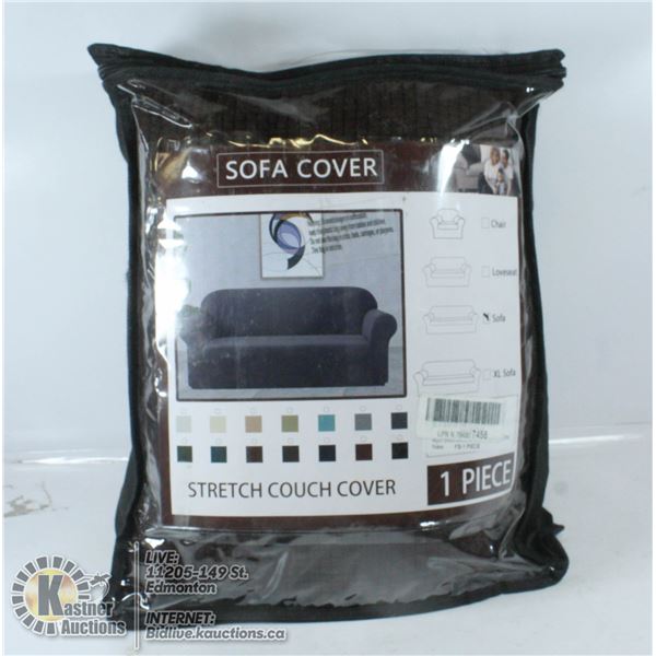 1-PIECE SOFE STRETCH COUCH COVER. COFFEE COLOR.