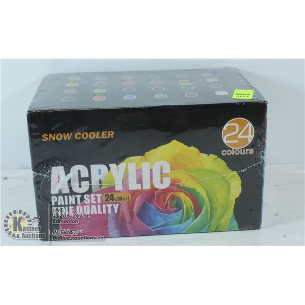 SNOW COOLER 24 PC FINE QUALITY ACRYLIC PAINT SET.
