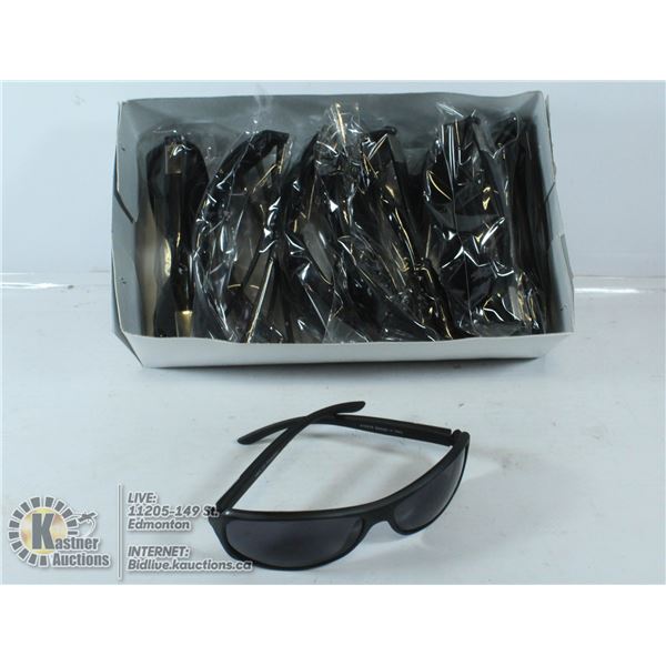 BOX OF NEW DESIGNER STYLE BLACK MATTE SUNGLASSES.
