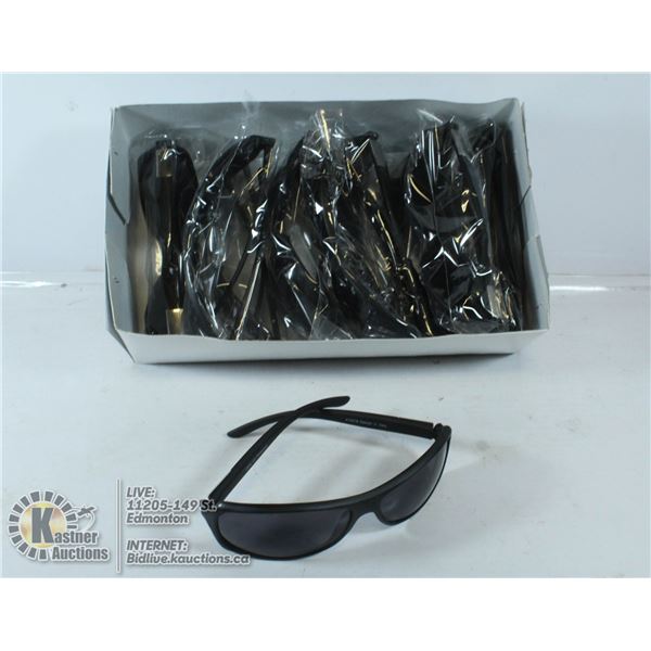 BOX OF DESIGNER STYLE BLACK MATTE SUNGLASSES.