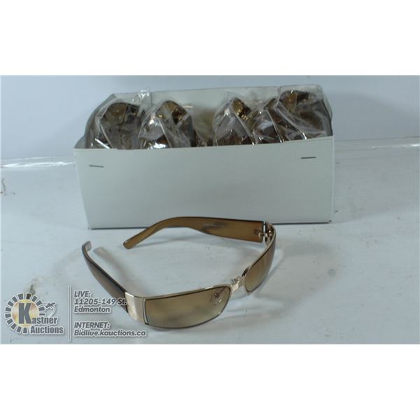 BOX OF WIDE FRAME ROSE GOLD SUNGLASSES.