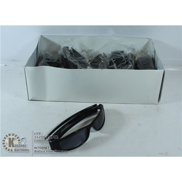 BOX OF SLEEK NARROW LENS SPLIT FRAME SUNGLASSES.