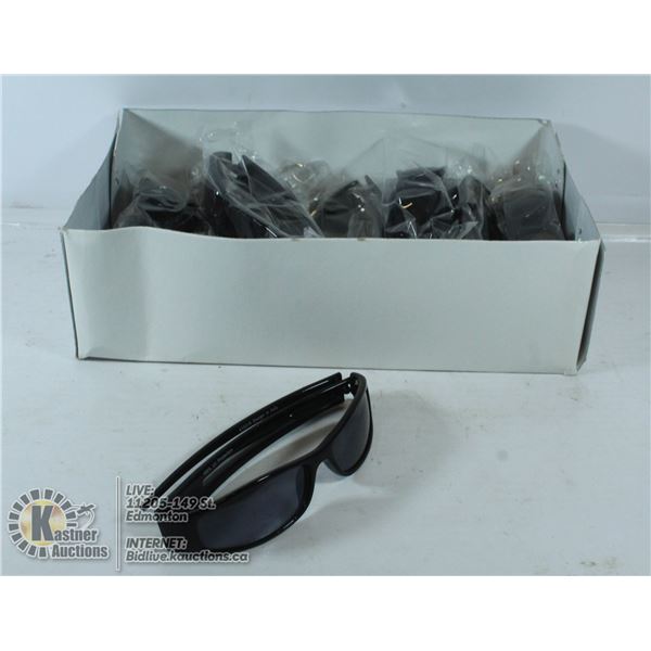 BOX OF SLEEK NARROW LENS SPLIT FRAME SUNGLASSES.