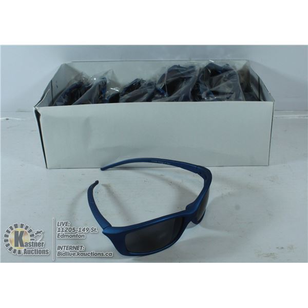 BOX OF MATTE BLUE NARROW FRAME SUNGLASSES DESIGNED