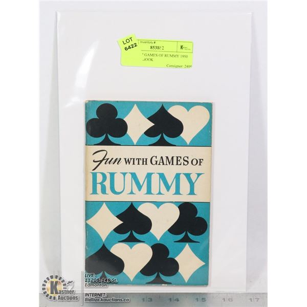FUN WITH GAMES OF RUMMY 1950 VINTAGE BOOK