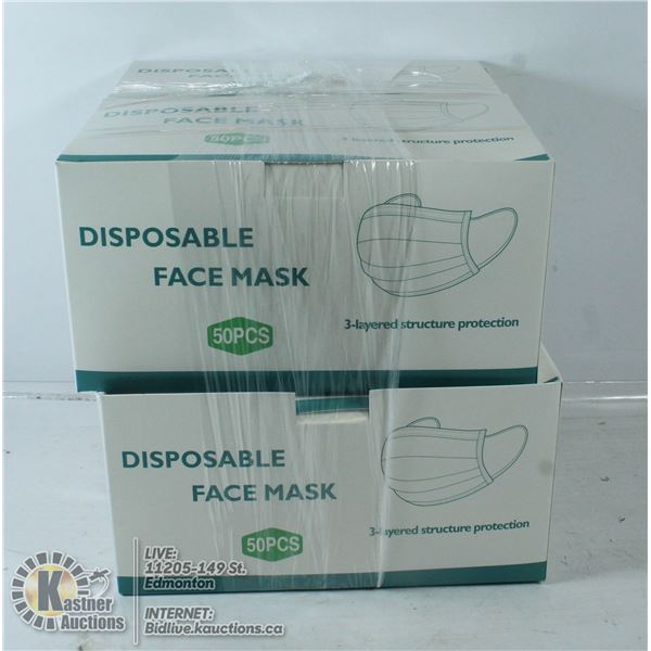 4 BOXES OF DISPOSABLE FACE MASKS, 50 PER BOX.