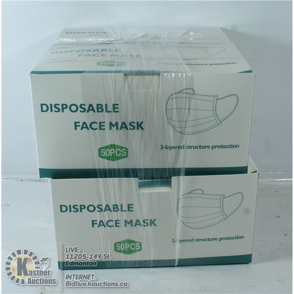 4 BOXES OF DISPOSABLE FACE MASKS, 50 PER BOX.