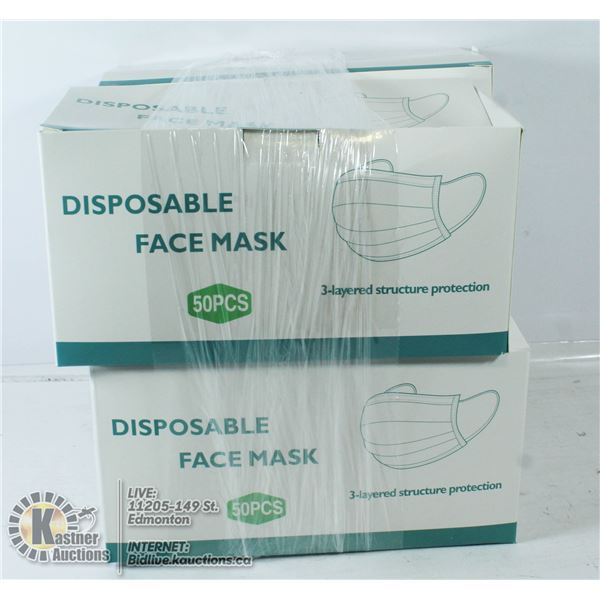 4 BOXES OF DISPOSABLE FACE MASKS 50 PER BOX.