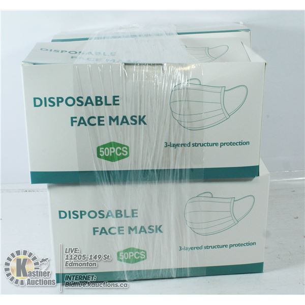 4 BOXES OF DISPOSABLE FACE MASKS 50 PER BOX.